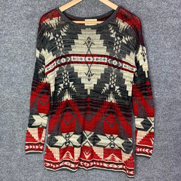 VINTAGE‎ Denim & Supply Ralph Lauren Women's XS Red Geometric Aztec Sweater - Picture 1 of 8